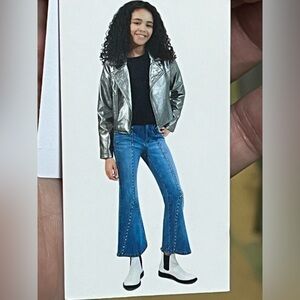 Truce Kids' Studded Metallic Faux Leather Jacket/big girl size 14